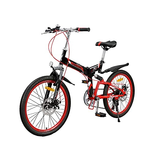 Folding Bike : ZHANGOO Universal Folding Bicycle, 22-inch Wheels, 7 Speeds, Light And Easy To Fold And Shock Absorption, Very Suitable For Urban And Rural Travel, Red