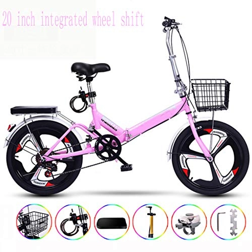 Folding Bike : Zhangxiaowei 20 Inch Integrated Wheel Shift Ultralight Portable Folding Bike for Adults with Self Installation, Pink