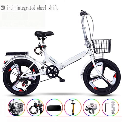 Folding Bike : Zhangxiaowei 20 Inch Integrated Wheel Shift Ultralight Portable Folding Bike for Adults with Self Installation, White