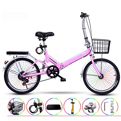 Folding Bike : Zhangxiaowei Ultralight Portable Folding Bike for Adults with Self Installation 20 Inch Encrypted Color Bar Varlable Speed, Pink