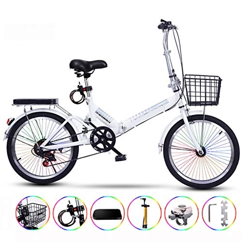 Folding Bike : Zhangxiaowei Ultralight Portable Folding Bike for Adults with Self Installation 20 Inch Encrypted Color Bar Varlable Speed, White