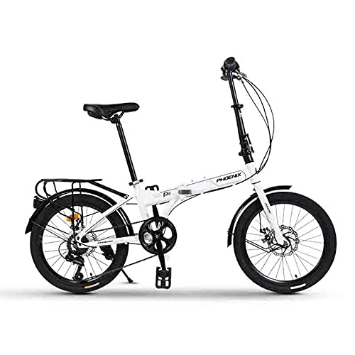 Folding Bike : ZHANGYN 120cm Folding Bike, Six-speed Transmission, 20-inch Wheels, Easy To Fold(Color:white)