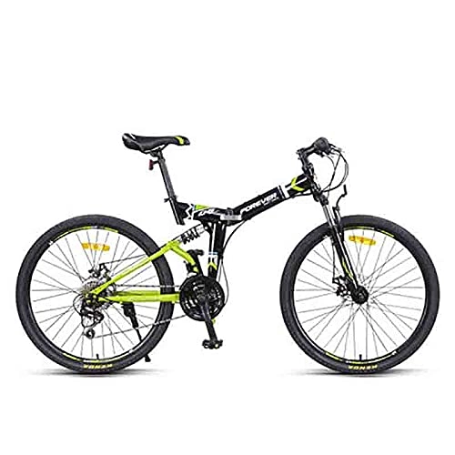 Folding Bike : ZHANGYN 163 Cm Body, Powerful Shock-absorbing Foldable Bike, 24-speed Gearbox, Mountain Bike Foldable Frame, With 25-inch Wheels, Dark Green