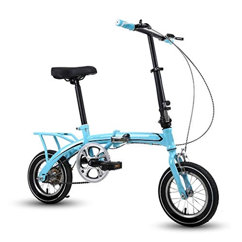 Folding Bike : ZHEDYI 12in / 14in Folding Bike, Ultra-light Portable Adult Mens Womens Kids Bicycle, Shock Absorption Mountain Bike, Single Speed Bicycles, Aluminum Alloy Easy to Fold (Color : Blue(12 in))