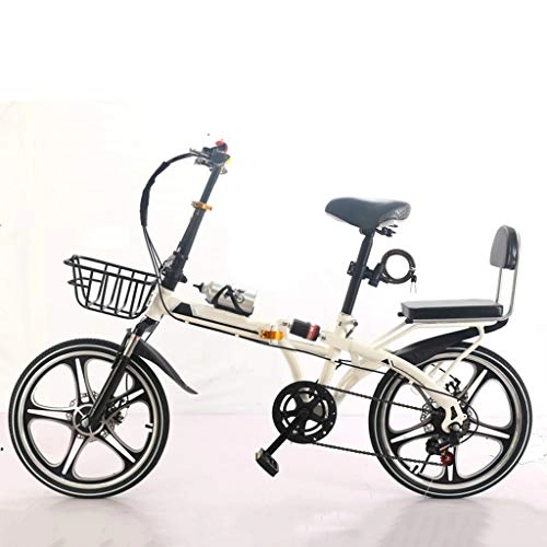 Folding Bike : ZHEDYI 16-inch / 20-inch Light Folding Bike, Mountain Bike，Ergonomic Bikes, Comfortable Womens Bicycles, With Bottle Cage, Shock Absorber, Suitable for Work Travel (Color : 16inch-White)
