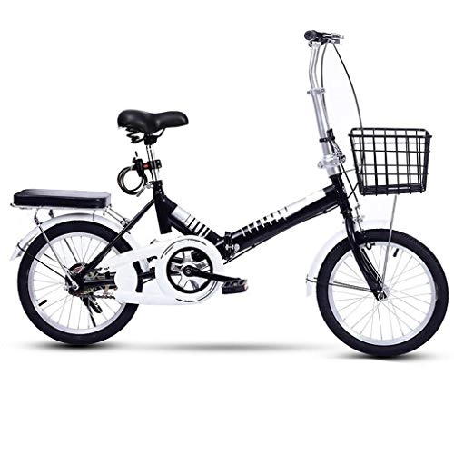 Folding Bike : ZHEDYI 16in Folding City Bike Women's Adult Men's，Bicycle Portable Lightweight Beach Cruiser Bike with Comfortable Sponge Seat, High Carbon Steel Basket and Increase Wheel (Color : B)