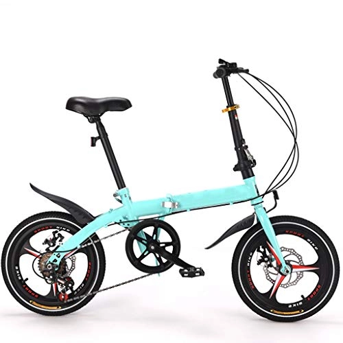 Folding Bike : ZHEDYI 16in Six-speed Dual-disc Brake Shock-absorbing Folding Bike, High-carbon Steel Bracket 10KG Bicycle, Lightweight Portable Bicycles, Used for Children, Students, Youth, Women, Men