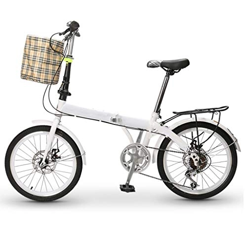 Folding Bike : ZHEDYI 20-inch Folding Bike Bicycle, 7-speed Commuter Lightweight City Bikes, High Carbon Steel Shock-absorbing Dual Disc Brake Women's Bike, Adult Student Bicycles，Bike Basket