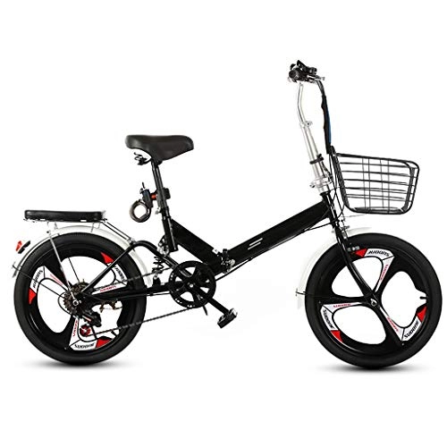 Folding Bike : ZHEDYI 20in City Bikes Folding Bike, 7-speed Shock Absorber Bicycle, Women's Adult Student Bike Bicycles， Lightweight Aluminum Frame with Bike Basket, Load Capacity 150kg (Color : Black)