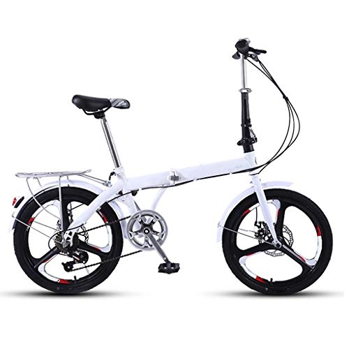 Folding Bike : ZHEDYI 20in Folding Bike, 7-speed City Bicycle Women's Bike, Compact Road Bike Comfortable Cruiser Bicycles for Men, Used for Commuting, Camping Travel (Color : White, Size : A)