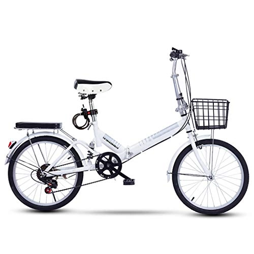 Folding Bike : ZHEDYI 20in Folding Bike Mens Bicycle, High Carbon Steel Lightweight Womens Bike, Portable Road Bike Adult Student Bike City Bikes, Bicycle Seats for Comfort，bicycle Basket (Color : White)
