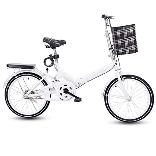 Folding Bike : ZHEDYI 20in Single Speed Folding Bike Bicycle Comfortable Women's Bicycles, Bike Basket, Commuting Road Bikes, Rear Shelf Bike, Ladies, Men, Adults, Youth (Color : White)