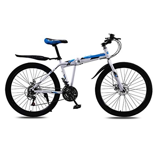 Folding Bike : ZHEDYI 24in / 26in Shock-absorbing Mountain Bike, Adult Men's and Ladies' Mountain Bike, High Carbon Steel Full Suspension Folding Bike, Double Disc Brake (21 Speed) (Color : A, Size : 24 in)