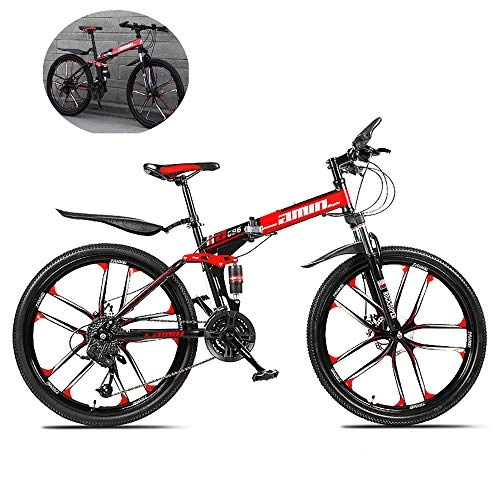 Folding Bike : ZHIPENG 26-Inch Folding Bikes Mountain Bike 27-Speed Shift Bike, Portable Folding Design, Can Be Easily Carried To Where You Want To Go, Red