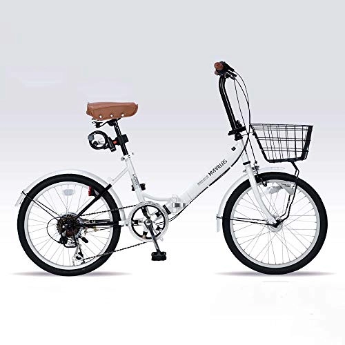 Folding Bike : ZHIPENG Folding Bikes 20-Inch Bikes 6-Speed Shift Bycicle Retro Commuter Bike, High Carbon Steel Material, Strong And Durable, Retro Style, Unique, White