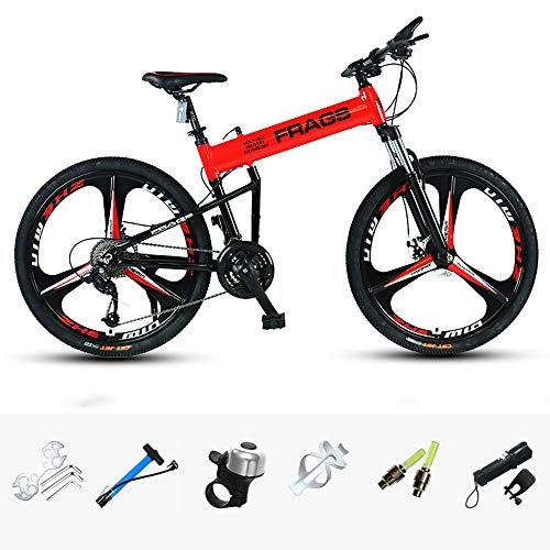 Folding Bike : ZHIPENG Folding Mountain Bike, 27-Speed Shift Bikes, 26-Inch Mountain Off-Road Bike, Aviation Aluminum Alloy Material, Lighter Weight, Lighter And Faster Riding, Red
