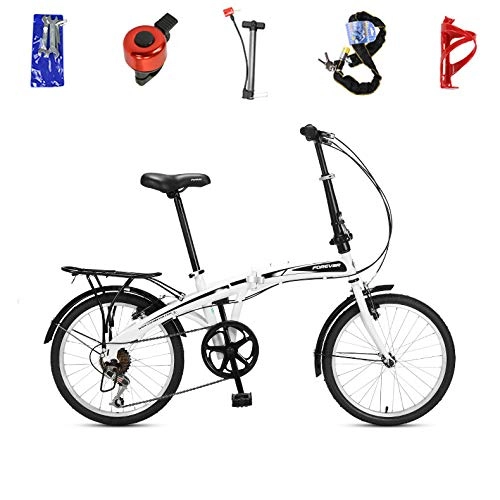 Folding Bike : ZHIPENG Ladies Folding Bikes 20-Inch City Bike, Commuter Bike, Simple Structure, Light Weight, Compact Folding, Does Not Occupy Space, White