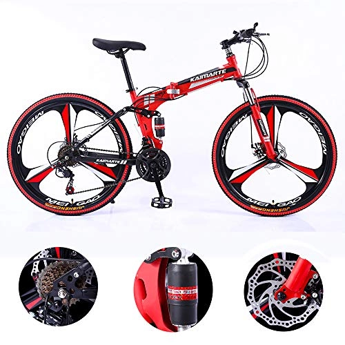Folding Bike : ZHIPENG Lightweight Folding Bike, 26 Inch Mountain Bike with Full Shock Absorber, 27-Speed Shift Bike, Shock Absorber, Easy To Deal with Various Roads, Red
