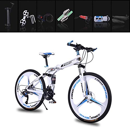 Folding Bike : ZHIPENG Men's Folding Bikes 26-Inch Mountain Bike Variable Speed Bike, Thickened Suspension Fork, Strong Shock Absorption, Strong And Reliable, White
