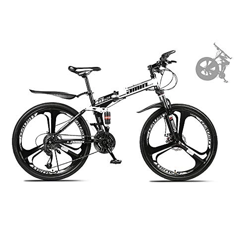 Folding Bike : ZHIPENG Portable Folding Bike, 26-Inch Full Suspension Mountain Bike, Adult Variable Speed Bike, 8 Seconds Fast Folding, Easy To Carry, Black