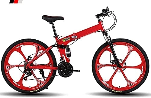 Folding Bike : ZHLFDC Outdoor Sports 26-inch Foldable Mountain Bike, Adult Bicycle Road Bike 21 Gear Stick Accelerator (with 6 Cutter Wheels) Outdoor Bicycle Road Bike (Color : Red)