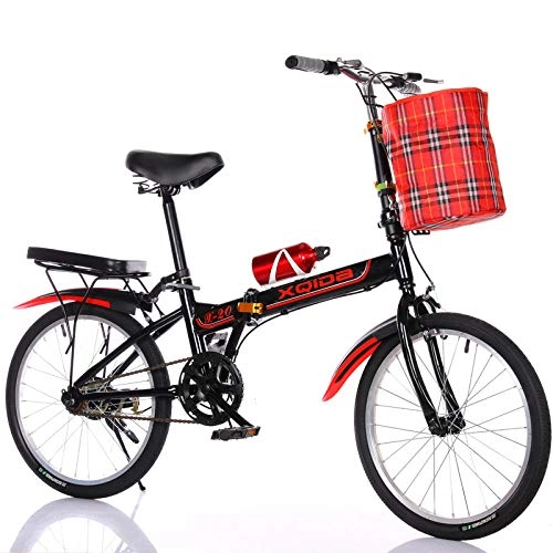 Folding Bike : ZHONGCCZ 20 inch folding bicycle male and female students adult shock absorber disc brake ultra light convenient speed shift city road bike-Single Speed-Brake-H1_20 inches