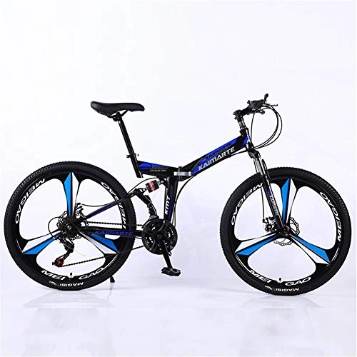 Folding Bike : ZHTX Road Bikes Racing Bicycle Foldable Bicycle Mountain Bike 26 Inch Steel 21 / 24 / 27 / 30 Speed Bicycles Dual Disc Brakes (Color : Blue, Size : Three cutter wheels)