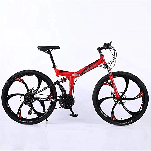 Folding Bike : ZHTX Road Bikes Racing Bicycle Foldable Bicycle Mountain Bike 26 Inch Steel 21 / 24 / 27 / 30 Speed Bicycles Dual Disc Brakes (Color : Red, Size : Six cutter wheels)