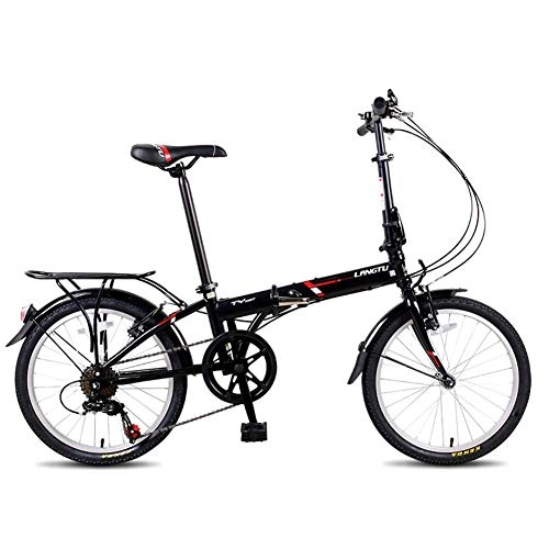 Folding Bike : ZHTY Adults Folding Bikes, 20" 7 Speed Lightweight Portable Foldable Bicycle, High-carbon Steel Urban Commuter Bicycle with Rear Carry Rack Mountain Bikes
