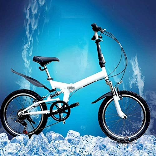 Folding Bike : ZHTY Lightweight Folding Bike, Portable Foldable Bicycle, 20-Inch Wheels, with Featuring Front and Rear Fenders and 6-Speed Drivetrain for City Riding Commuting and Walking to Work Bike Suspension Fork