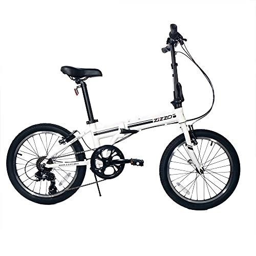 Folding Bike : ZiZZO Campo 20 inch Folding Bike with Shimano 7-Speed, Adjustable Stem, Light Weight Aluminum Frame (White)