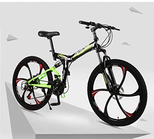Folding Bike : ZJPQ 26 Inches Fold Double Wheel Bike, Primary School Student Pedal Bicycle, Shock Absorber Mountain Bike, Outdoor Cycling Exercise Folding Car / green / 26