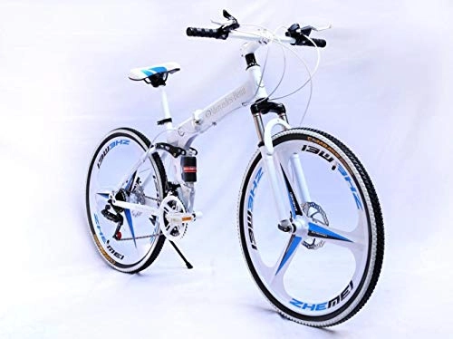 Folding Bike : ZJPQ Double Disc Brake Bike, Folding Mountain Bicycle, Primary School Student Pedal Folding Bicycle, Outdoor Riding Exercise Carbon Steel Car / white / 26 * 17