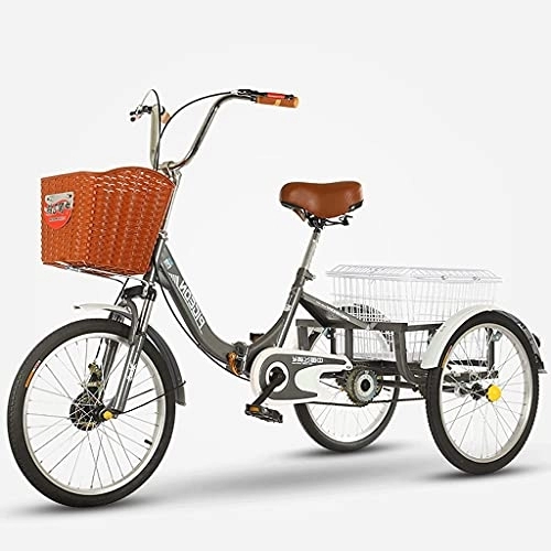 Folding Bike : ZJZ Adult Tricycle 20inch Adult Bicycle With Foldable Carriage / seat And Shopping Basket, 3 Wheel Bike, Traditional Design For Seniors