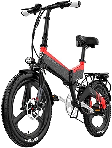 Folding Bike : ZJZ Bikes, Folding E-Bike 20 * 2.4'', 400W Aluminum Waterproof Bicycle with Pedal & Shock Absorption Mechanism, Sports Outdoor Cycling Travel Commuting, for Adults & Teens (Color : Red)