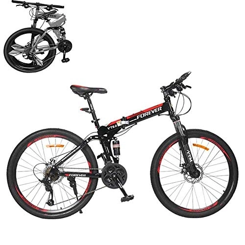 Folding Bike : ZJZ Lightweight Lush Folding Mountain Bike, 26" High Carbon Steel Frame Double Disc Brakes Mountain Bike 24 Speeds Double Suspension Male And Female Students Fast Folding Bike And Convenient Storage
