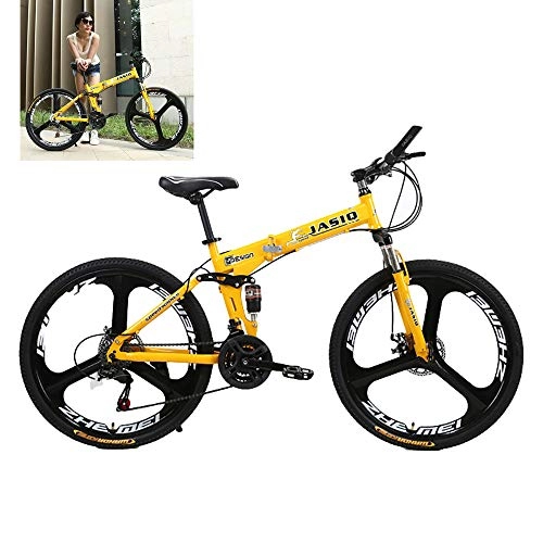 Folding Bike : ZLMI 26-Inch Mountain Bike Folding Bycicle 21-Speed Variable Speed Bike, Convenient Folding Design, Easy To Fold, Easy To Place, Double Shock Absorption at The Front And Rear, Yellow