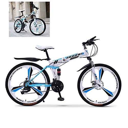 Folding Bike : ZLMI 26-Inch Mountain Bike, Variable Speed Folding Bicycle, 21 / 24 / 27 / 30 Speed Transmission System, Thick High-Carbon Steel Folding Frame, Excellent Workmanship, White, 24 speed