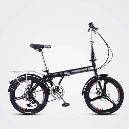 Folding Bike : Zlw-shop Outdoor folding car Foldable Bicycle Ultra Light Portable Variable Speed Small Wheel Bicycle -20 Inch Wheels Folding bike (Color : Black)