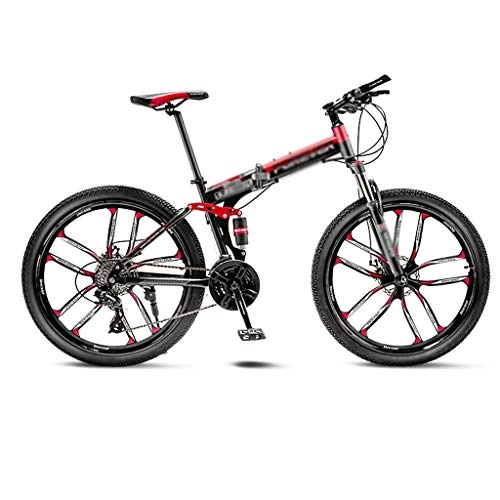 Folding Bike : Zlw-shop Outdoor folding car Mountain Bike Bicycle 10 Spoke Wheels Folding 24 / 26 Inch Dual Disc Brakes (21 / 24 / 27 / 30 Speed) Folding bike (Color : 24 speed, Size : 24inch)