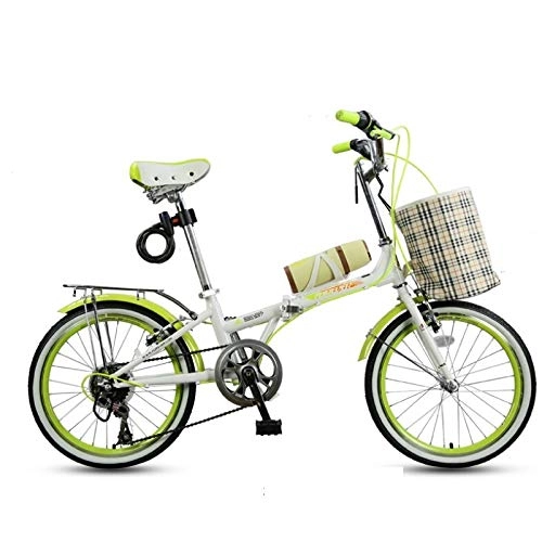 Folding Bike : ZLXLX Folding Bicycle Men and Women Adult Ultra Light Portable Small Bicycle 20 inch Variable Speed Adult Folding Bicycle, Suitable for Commuting, Traveling, Shopping, Sports, Etc. / Fresh gree
