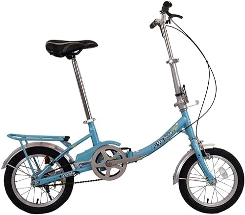 Folding Bike : ZLYJ 12 Inch Folding Bike for Youth Student Folding Bike Quick Folding System with Variable Speed City Bike with Rear Light and Car Basket Blue