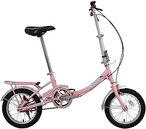 Folding Bike : ZLYJ 12 Inch Folding Bike for Youth Student Folding Bike Quick Folding System with Variable Speed City Bike with Rear Light and Car Basket Pink