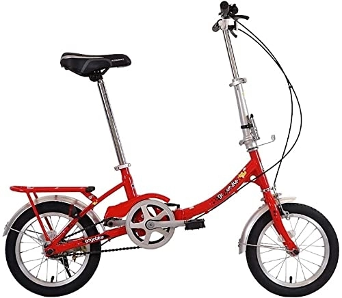 Folding Bike : ZLYJ 12 Inch Folding Bike for Youth Student Folding Bike Quick Folding System with Variable Speed City Bike with Rear Light and Car Basket Red
