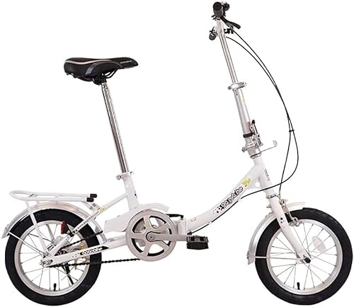 Folding Bike : ZLYJ 12 Inch Folding Bike for Youth Student Folding Bike Quick Folding System with Variable Speed City Bike with Rear Light and Car Basket White