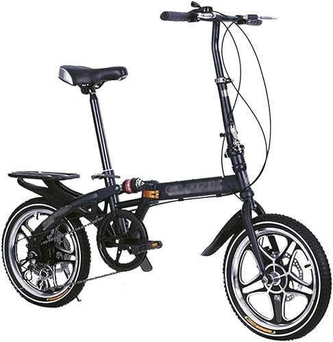 Folding Bike : ZLYJ 14 / 16 Inch Adult Foldable Bicycle with 6 Speed, Student Double Disc Folding Brake Wheel, Shock Absorber Wheel Maximum Load 130 kg A, 16inch