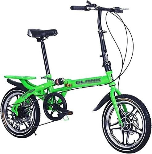 Folding Bike : ZLYJ 14 / 16 Inch Adult Foldable Bicycle with 6 Speed, Student Double Disc Folding Brake Wheel, Shock Absorber Wheel Maximum Load 130 kg C, 14inch