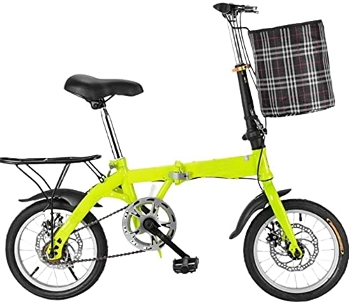 Folding Bike : ZLYJ 14 / 16 Inch Folding Bicycle Double Disc Brakes Front And Rear Carbon Steel Frame Single Speed Adult Bicycle Super Lightweight Student Folding Bike C, 16inch