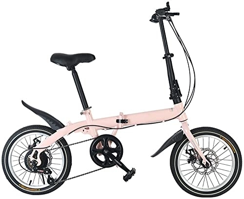 Folding Bike : ZLYJ 14 / 16 Inch Folding Bicycle Front And Rear Carbon Steel Frame Single Speed Adult Bicycle Super Lightweight Student Folding Bike D, 14inch
