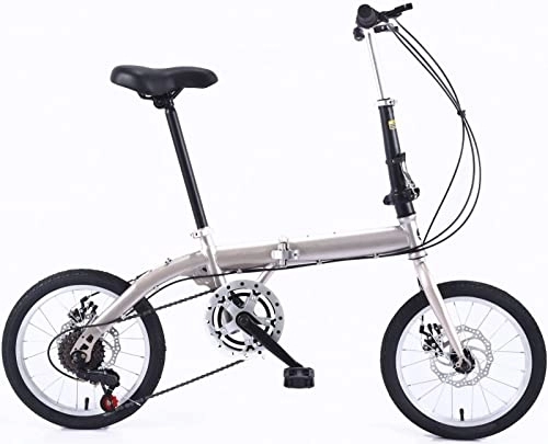 Folding Bike : ZLYJ 14 / 16 Inch Folding Bicycle Front and Rear Carbon Steel Frame Variable Speed Adult Bicycle Super Lightweight Student Folding Bike C, 16inch